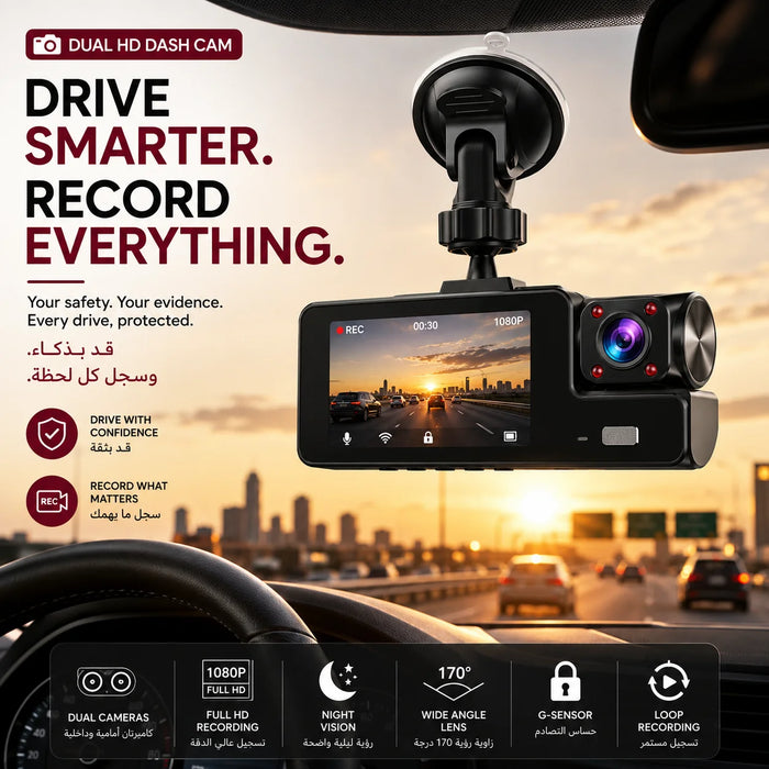 Dual HD dash cam Qatar - front view
