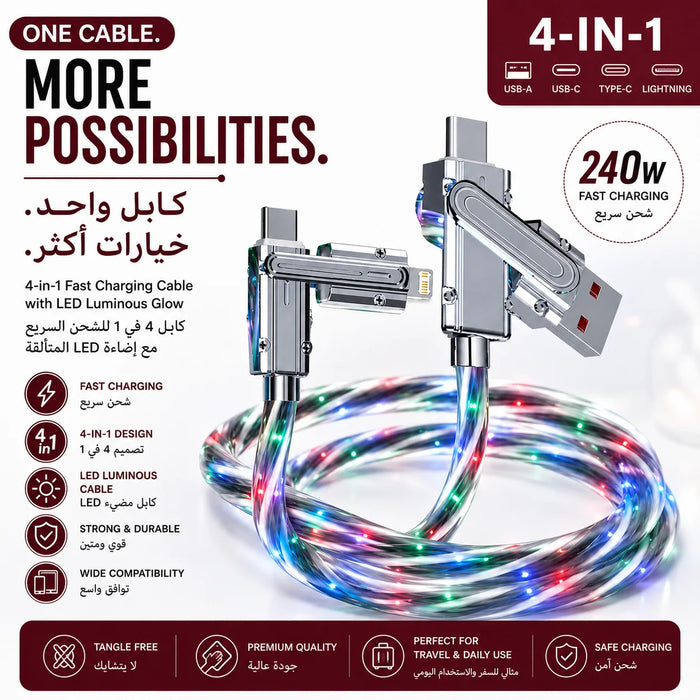 240W LED luminous 4-in-1 charging cable Qatar - front view